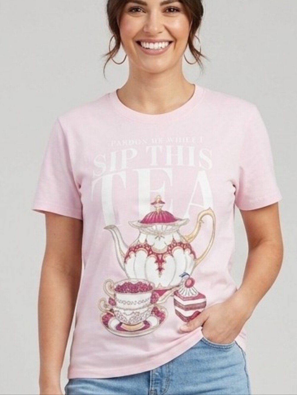 Bridgerton Sip This Tea Pink Short Sleeve Graphic Tee